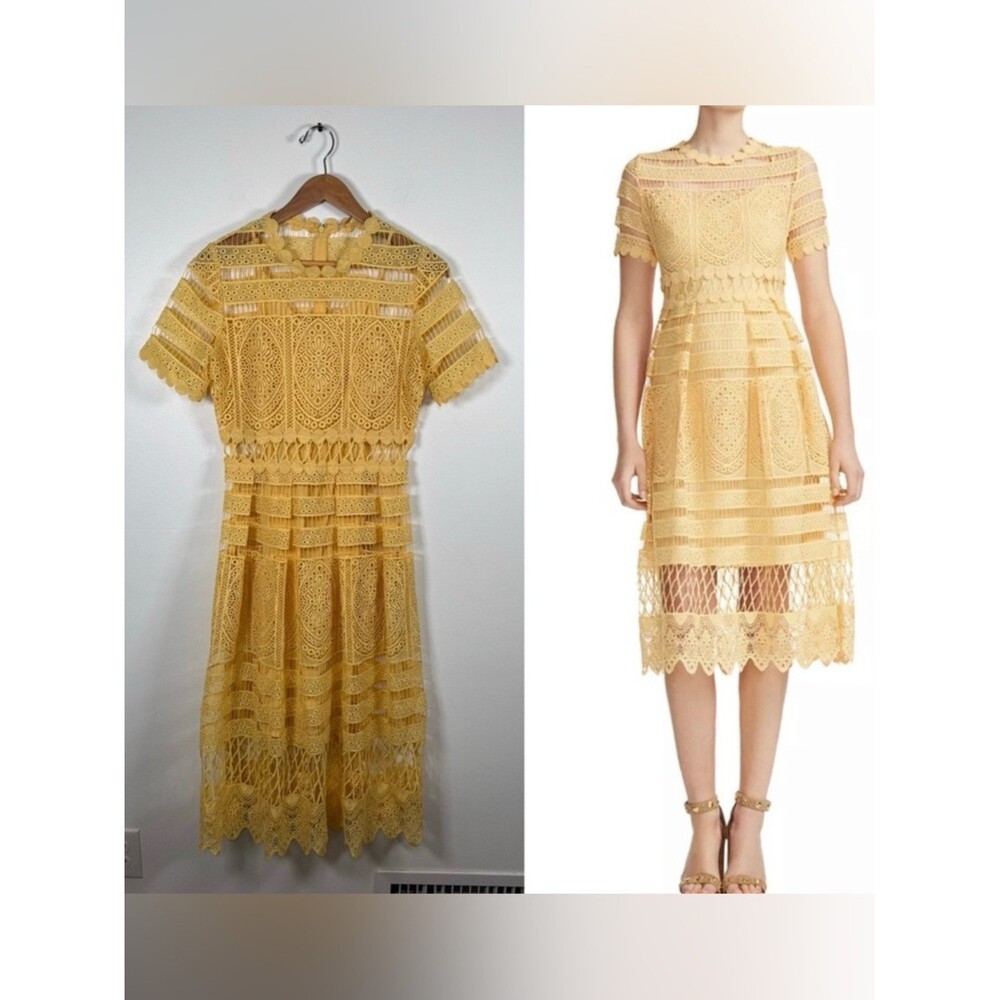 Maje Roseray Lace Buttercream Midi Dress